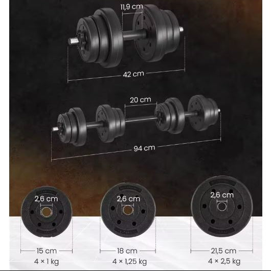 Set d'Haltères 2-en-1 - Jusqu'à 10kg et 15kg