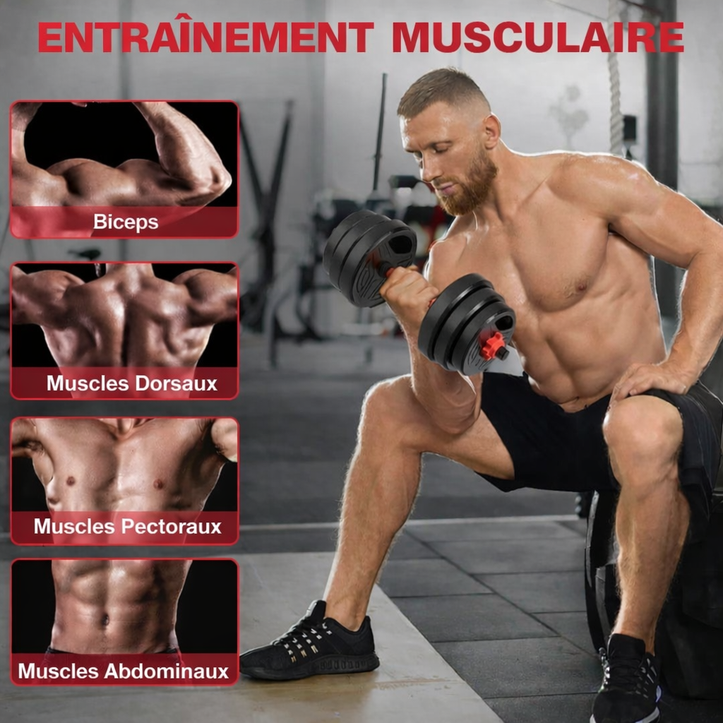 Set Haltères/Kettlebell 4-en-1 jusqu'à 20kg